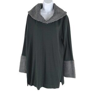 Soft Surroundings Tunic Top Medium Faux Fur Neck‎ And Cuffs Green TP-2301
